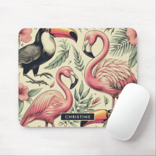 Vintage Flamingo and Toucan Seamless Mouse Mat