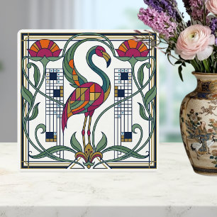 Vintage Flamingo Floral Geometric Pattern Tile