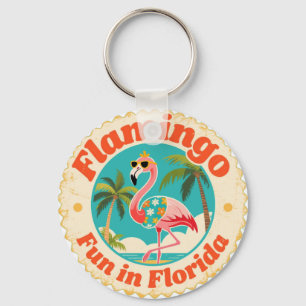 Vintage Flamingo Fun in Florida Beach Key Ring