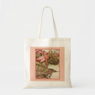 Vintage Flamingo Illustration Print Canvas Tote  Bag