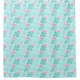 Vintage Flamingo Light Blue Shower Curtain