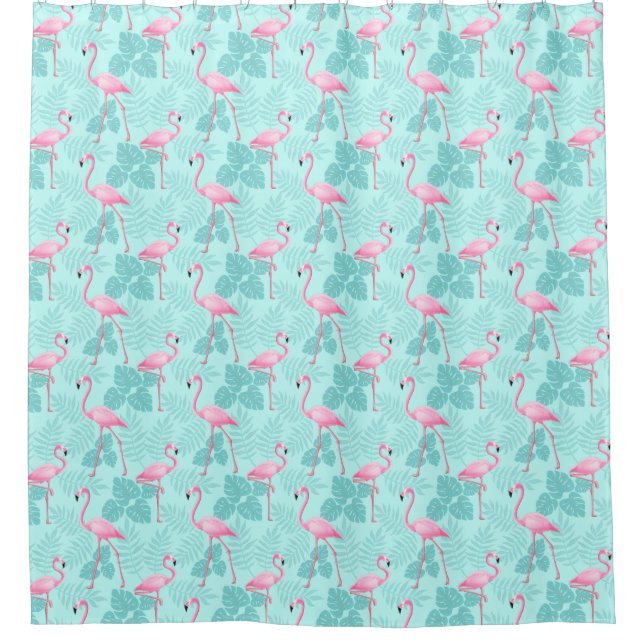 Vintage Flamingo Light Blue Shower Curtain (Front)