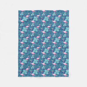 Vintage Flamingo Navy Blue Fleece Blanket