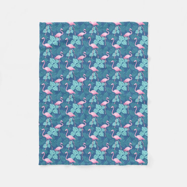 Vintage Flamingo Navy Blue Fleece Blanket (Front)