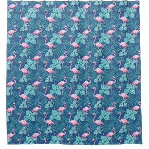 Vintage Flamingo Navy Blue Shower Curtain