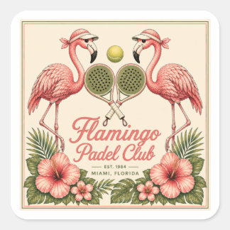 Vintage Flamingo Padel Club Miami Florida Square S Sticker