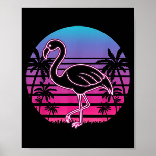 Vintage Flamingo Palm Tree Beach Vibes Tropical Poster