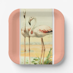 Vintage Flamingo Paper Plate