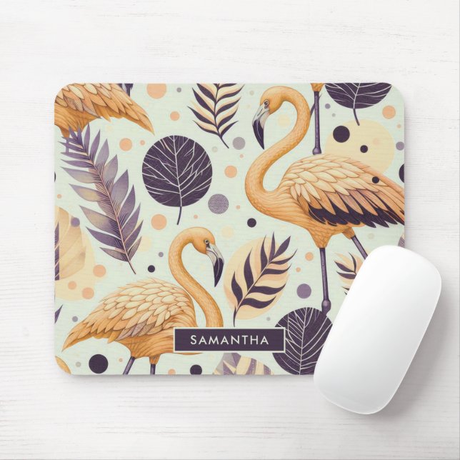 Vintage Flamingo Seamless Mouse Mat (With Mouse)