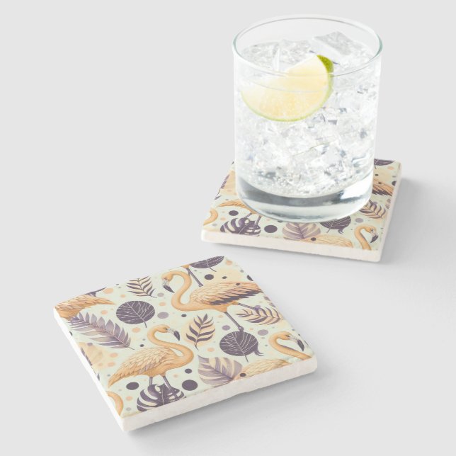 Vintage Flamingo Seamless Stone Coaster (Side)