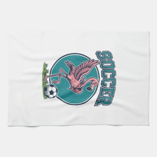 Vintage Flamingo Soccer Player Graphic Shirt_1 Tea Towel