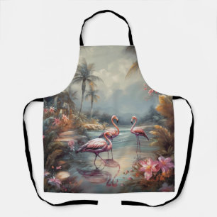Vintage Flamingo Tropical Lagoon Florida Art Apron