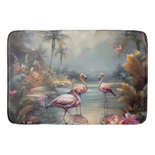Vintage Flamingo Tropical Lagoon Florida Art Bath Mat