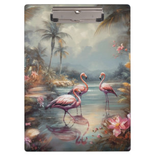 Vintage Flamingo Tropical Lagoon Florida Art Clipboard