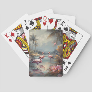 Vintage Flamingo Tropical Lagoon Florida Art Playing Cards