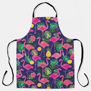 Vintage flamingos, summer elements pattern apron