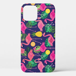 Vintage flamingos, summer elements pattern iPhone 12 case