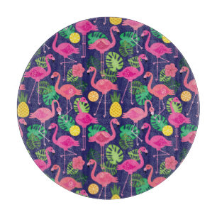 Vintage flamingos, summer elements pattern cutting board