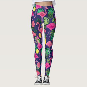 Vintage flamingos, summer elements pattern leggings