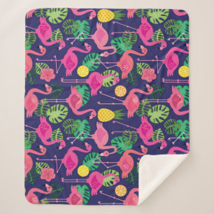 Vintage flamingos, summer elements pattern sherpa blanket