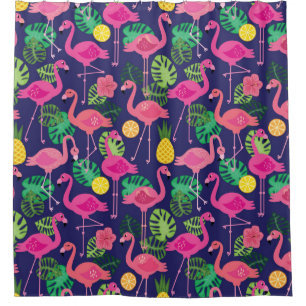 Vintage flamingos, summer elements pattern shower curtain