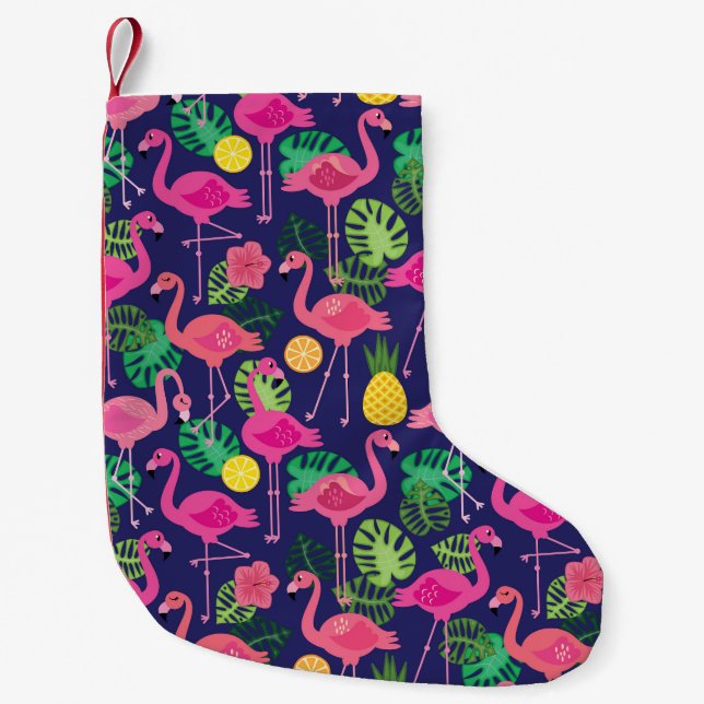 Vintage flamingos, summer elements pattern small christmas stocking (Front)