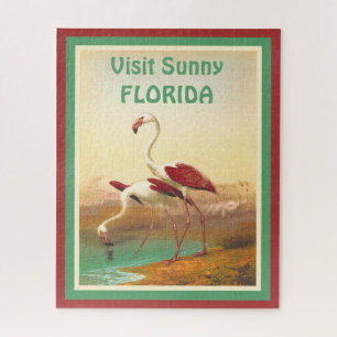 Vintage Flamingos Visit Florida Travel Poster Jigsaw Puzzle
