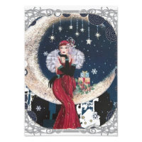 Vintage Flapper Art Deco Woman on Crescent Moon