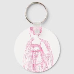 Vintage Flapper Corset Pink Key Ring