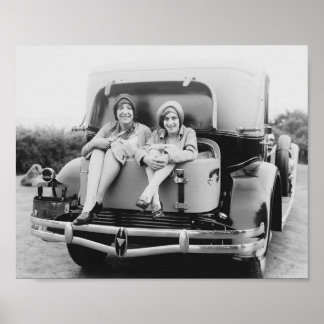 Vintage Flapper Era Women Antique Car Rumble Seat Poster