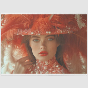 Vintage Flapper Lady in Orange Decoupage  Tissue Paper