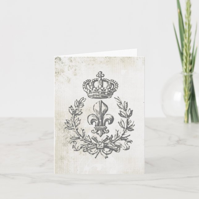 Vintage Fleur de Lis and Crown-notecard Card (Front)