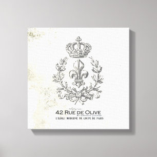 Vintage Fleur de Lis and crown stretched canvas Print