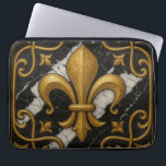 Vintage Fleur-de-Lis and Pearl Gold Tile  Laptop Sleeve<br><div class="desc">Vintage Fleur-de-Lis and Pearl Gold Tile on a Black Background

Art Nouveau Deco , fleur-de-lis,  vintage,   design,  retro vintage decor,  kitchen , contrasting tiles,  luxurious and elegant trend,  soft and bold colors, </div>