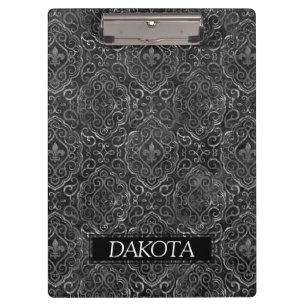 Vintage Fleur de Lis Black Grunge Damask Custom Clipboard