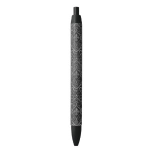 Vintage Fleur de Lis   Black Silver Grunge Damask Black Ink Pen