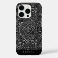 Vintage Fleur de Lis | Black Silver Grunge Damask