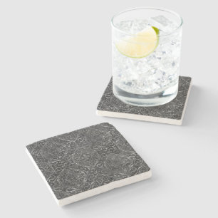 Vintage Fleur de Lis   Black Silver Grunge Damask Stone Coaster