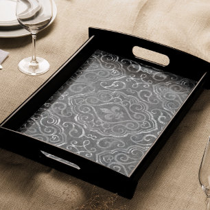 Vintage Fleur de Lis   Black Silver Grunge Damask Tissue Paper