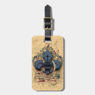 Vintage fleur-de-lis  blue metal grunge effects luggage tag