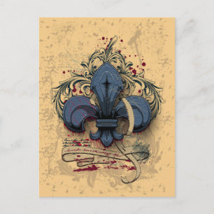 Vintage fleur-de-lis  blue metal grunge effects postcard