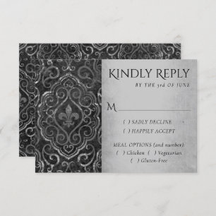 Vintage Fleur de Lis Damask   Grunge Entree Option RSVP Card