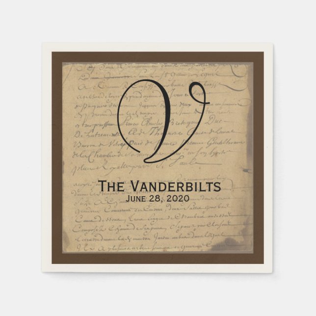 Vintage Fleur de Lis Love Letter Wedding Napkins (Front)