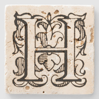 Vintage Fleur de Lis Monogram 'H' Stone Coaster