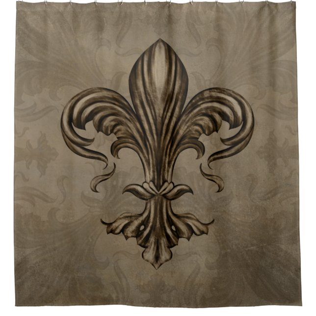 Vintage Fleur-de-lis Sepia Shower Curtain (Front)