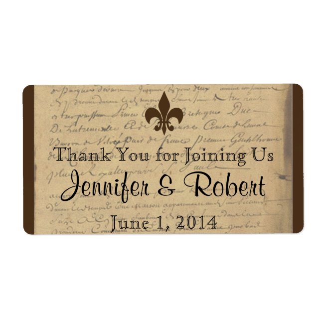 Vintage Fleur de Lis Water Bottle Label (Front)