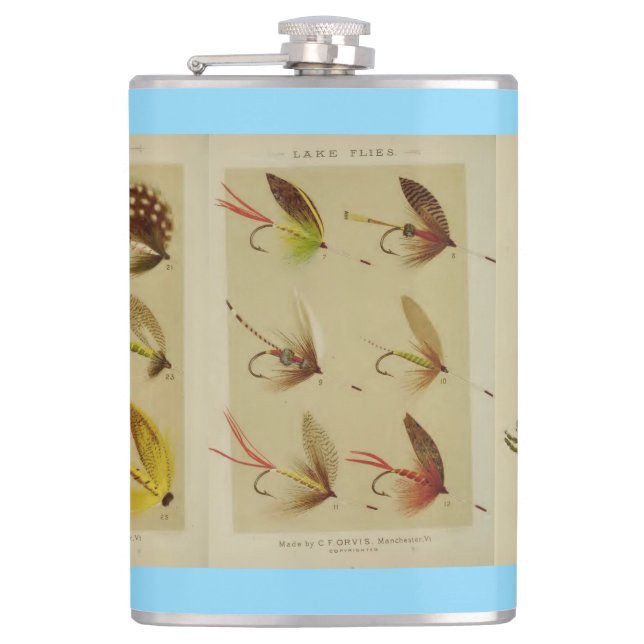 "Vintage Flies Fisherman" Hip Flask (Front)
