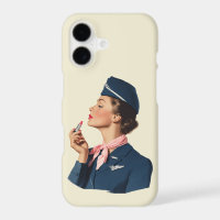 Vintage Flight Attendant Applying Lipstick
