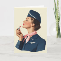 Vintage Flight Attendant Applying Lipstick