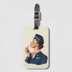 Vintage Flight Attendant Applying Lipstick Luggage Tag